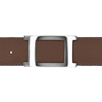 Ceinture 40 mm cuir souple marron boucle Portofino argent