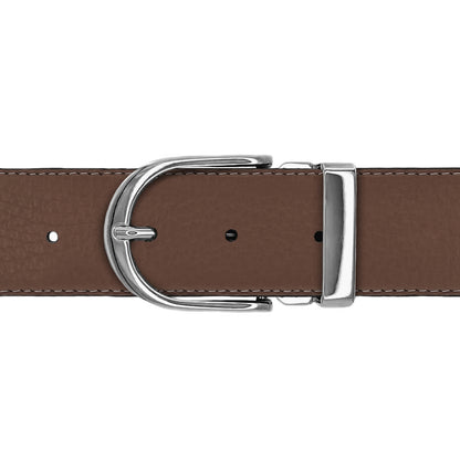 Ceinture 40 mm cuir souple marron boucle Roma argent