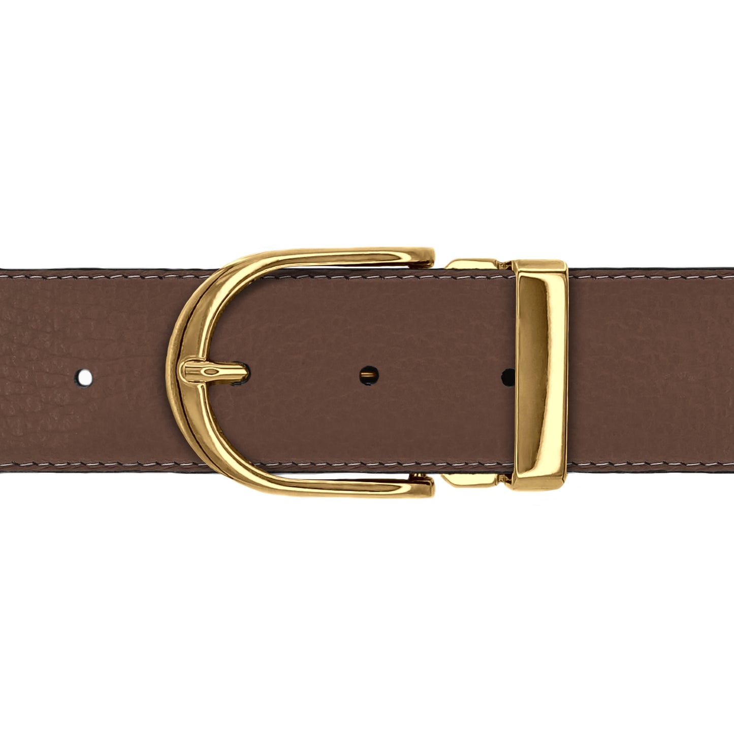 Ceinture 40 mm cuir souple marron boucle Roma or