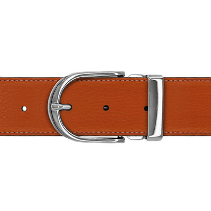 Ceinture 40 mm cuir souple orange boucle Roma argent