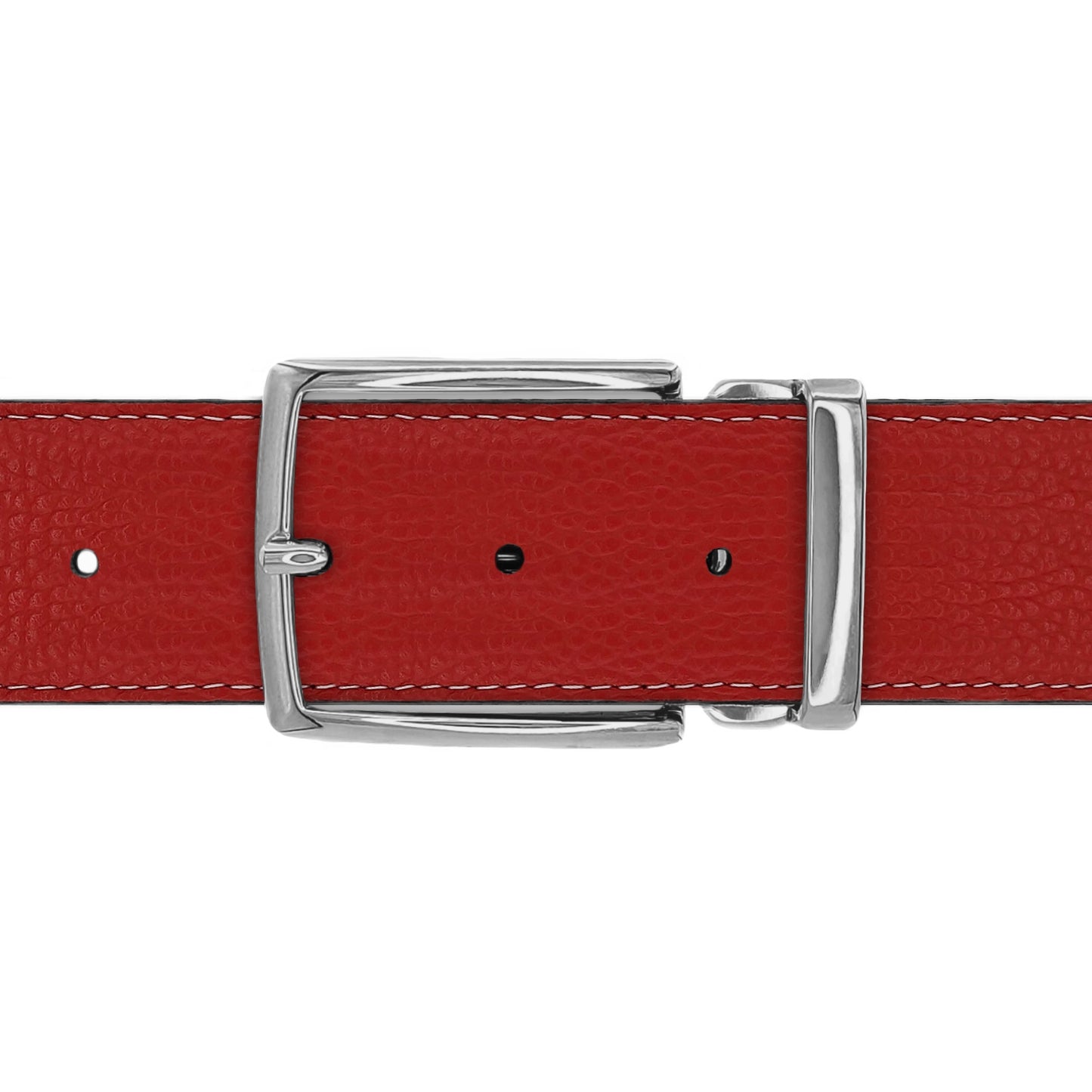 Ceinture 40 mm cuir souple rouge boucle Milano argent