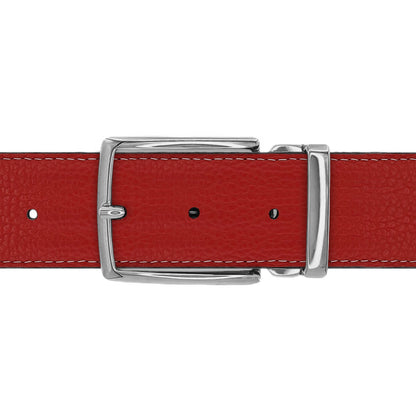 Ceinture 40 mm cuir souple rouge boucle Milano argent