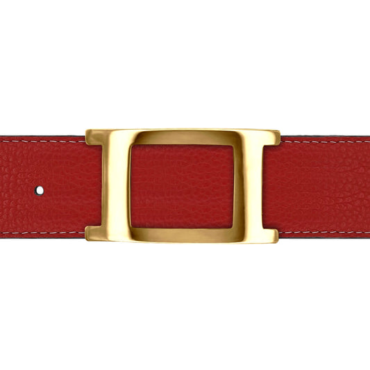 Ceinture 40 mm cuir souple rouge boucle Portofino or