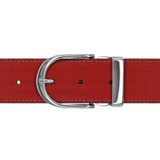 Ceinture 40 mm cuir souple rouge boucle Roma argent