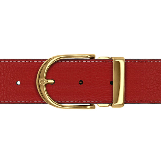Ceinture 40 mm cuir souple rouge boucle Roma or