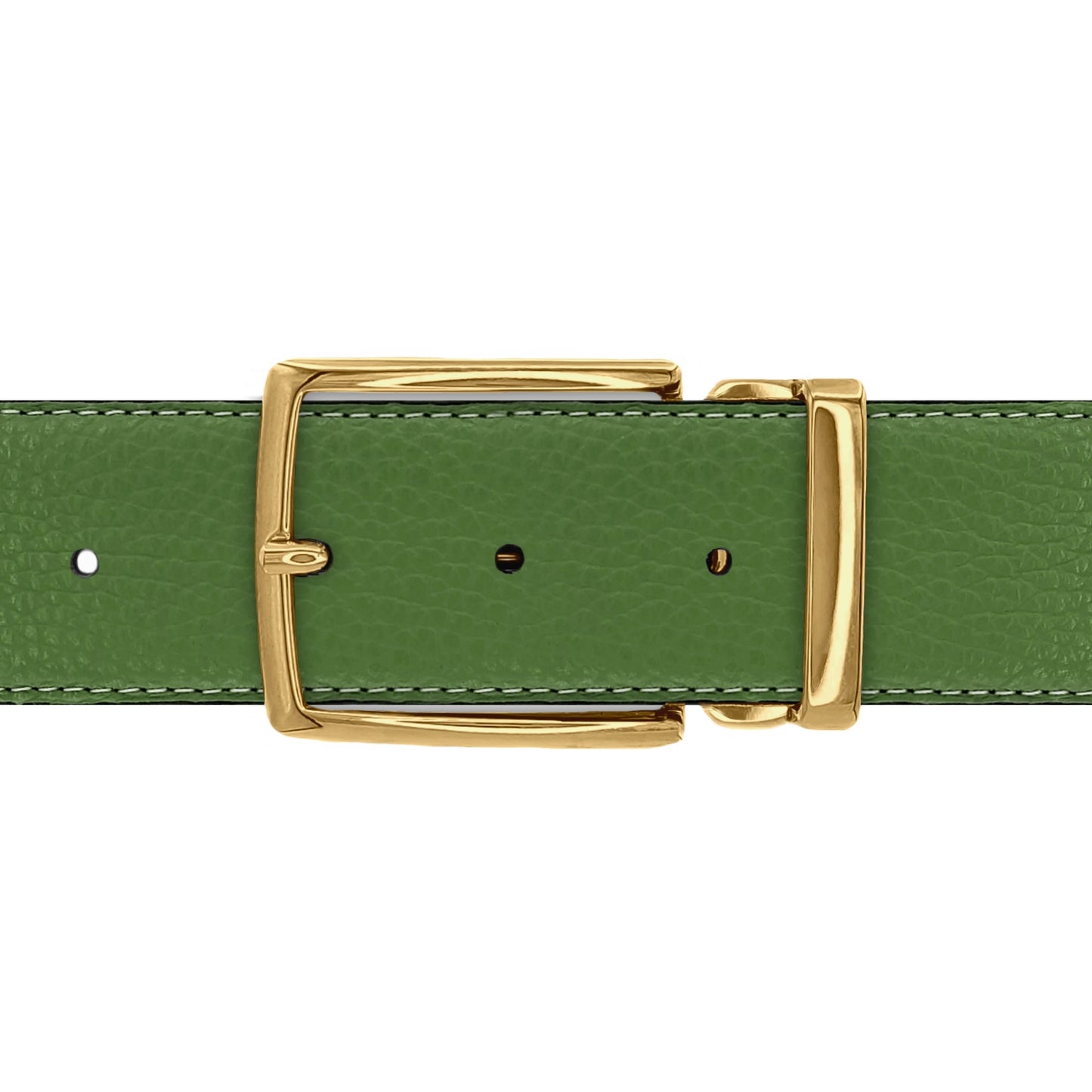 Ceinture 40 mm cuir souple vert olive boucle Milano or