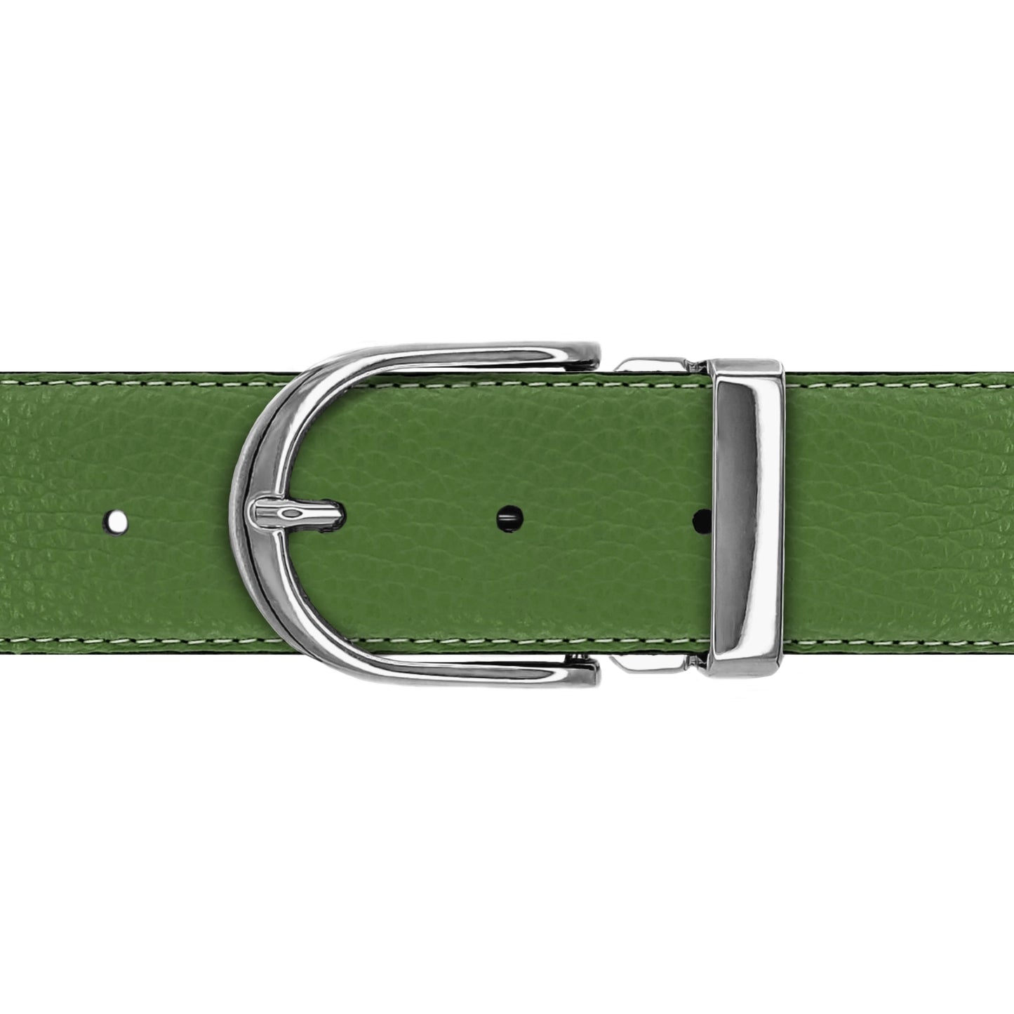 Ceinture 40 mm cuir souple vert olive boucle Roma argent