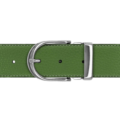 Ceinture 40 mm cuir souple vert olive boucle Roma argent
