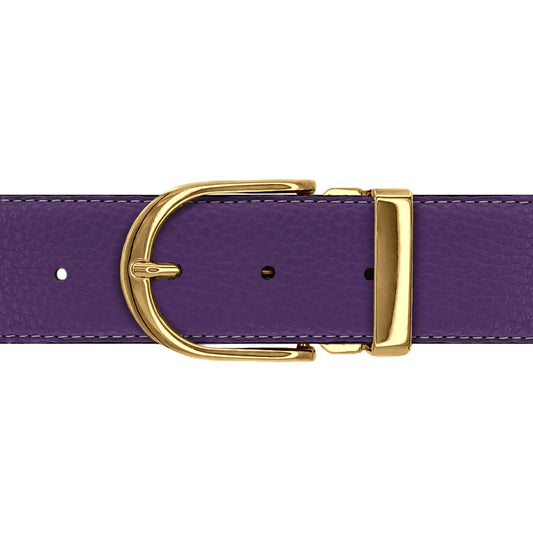 Ceinture 40 mm cuir souple violet boucle Roma or