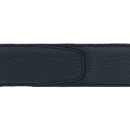 Ceinture 35 mm cuir souple bleu marine boucle Capri argent